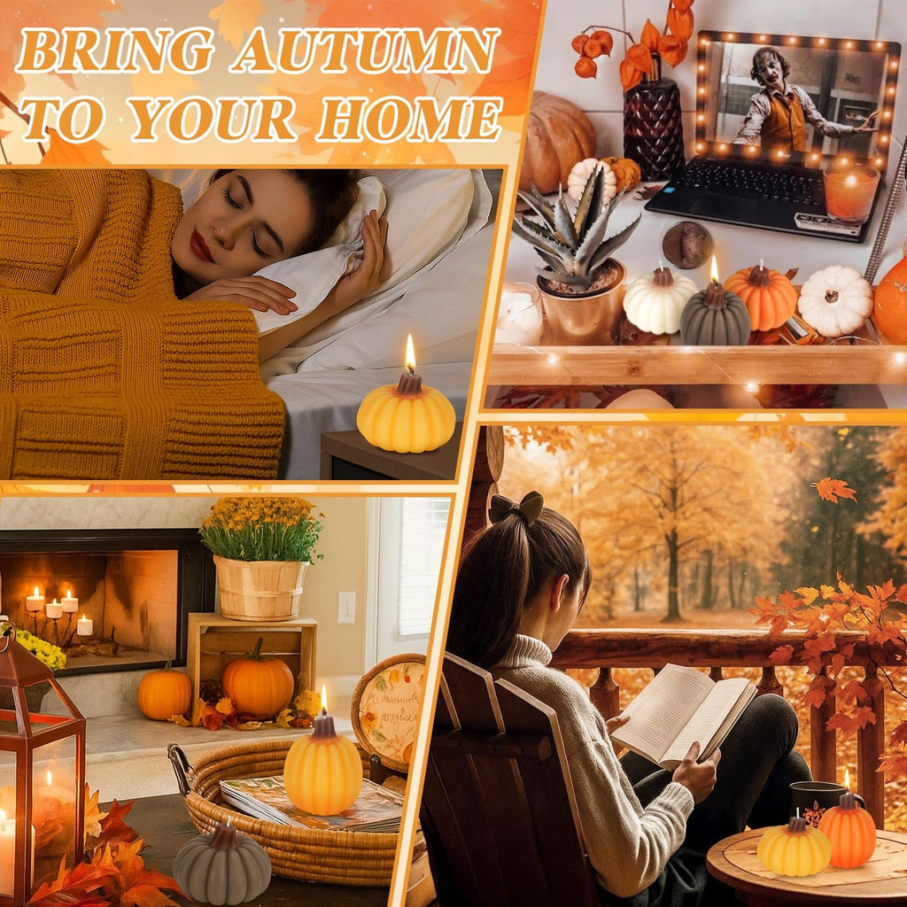 Fall Scented Candles Gift Set 8 Pack, Pumpkin Shaped Spice Candle, Thanksgiving Aromatherapy Candles, Orange Soy Wax