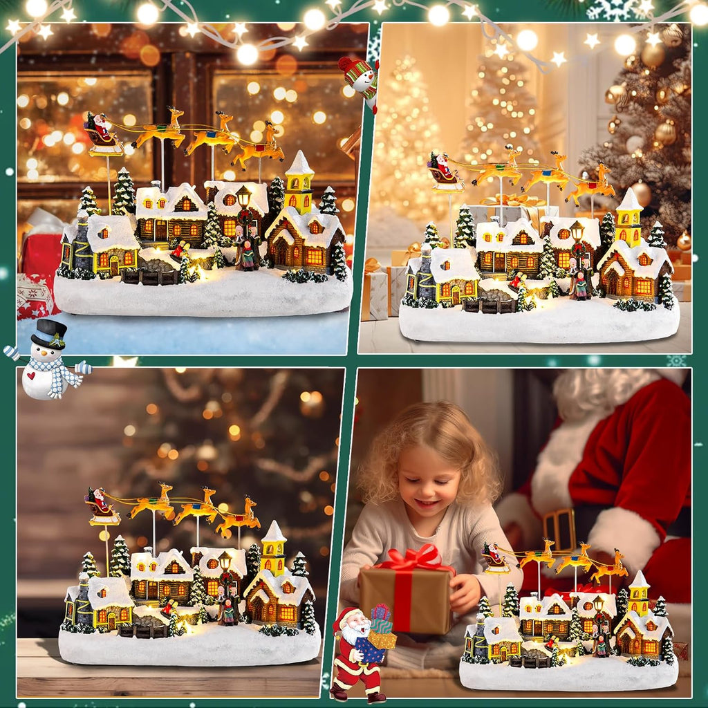 Christmas Village Lighted Decoration Musical Animated Display Christmas Collectible Santa Deer Battery Operated