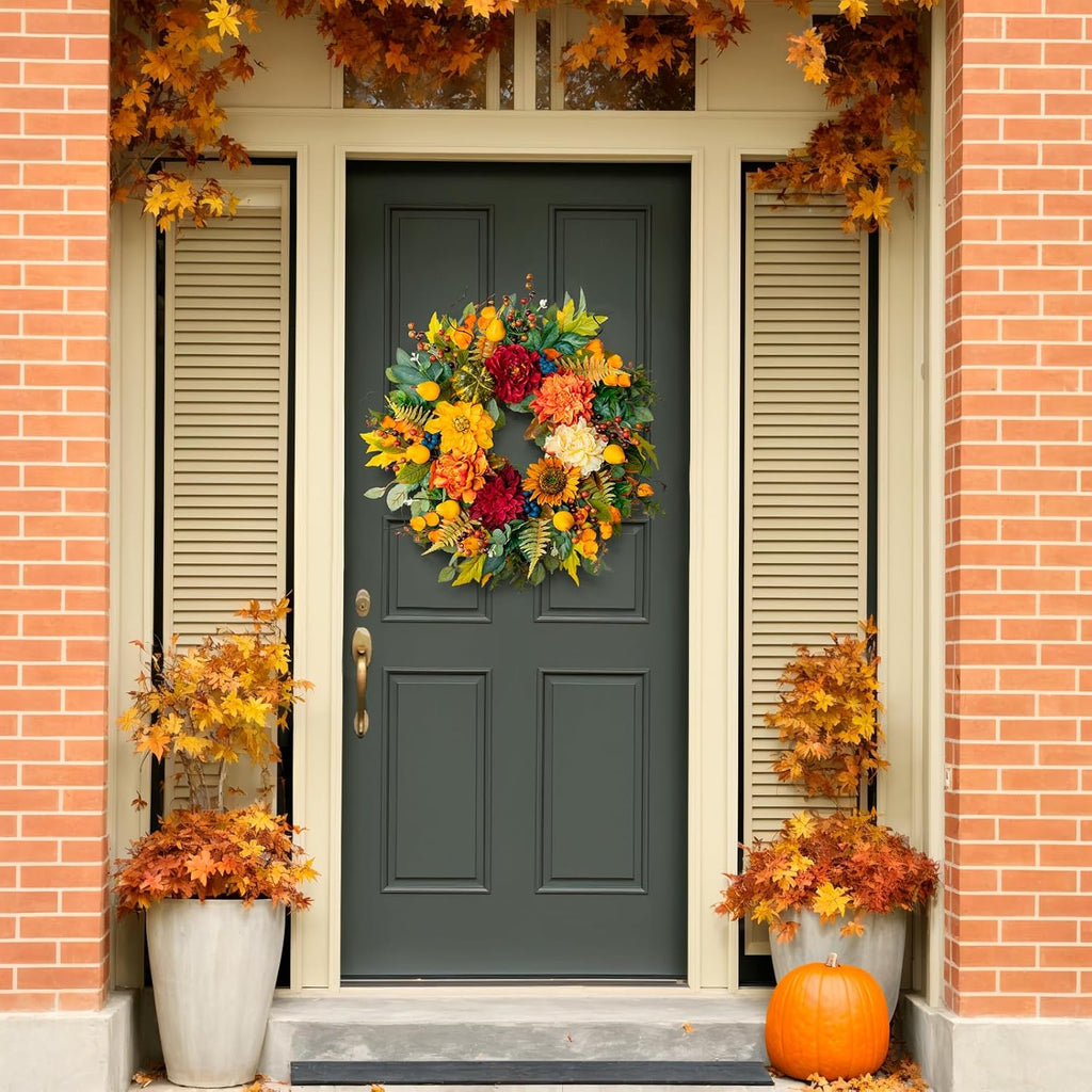 24 Inch Harvest Fall Wreaths for Front Door Outside,Porch,Entryway