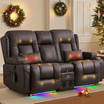 Power Loveseat Recliner Sofa with Massage & Heat Home Theater Seating with Console RV Recliner Loveseat Sofa