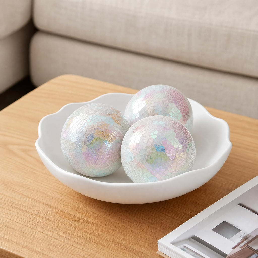 Decorative Balls, 4 Inch Glass Mosaic Orbs Sphere Bowl Fillers, Coffee Table Centerpiece Ball Ornaments - Set of 3