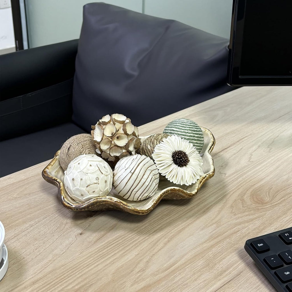 Decorative Balls Decor,2.36 Inch Woven Wicker Rattan Balls Twig Orbs Cotton Linen Decorative Ball for Vase - Set of 8