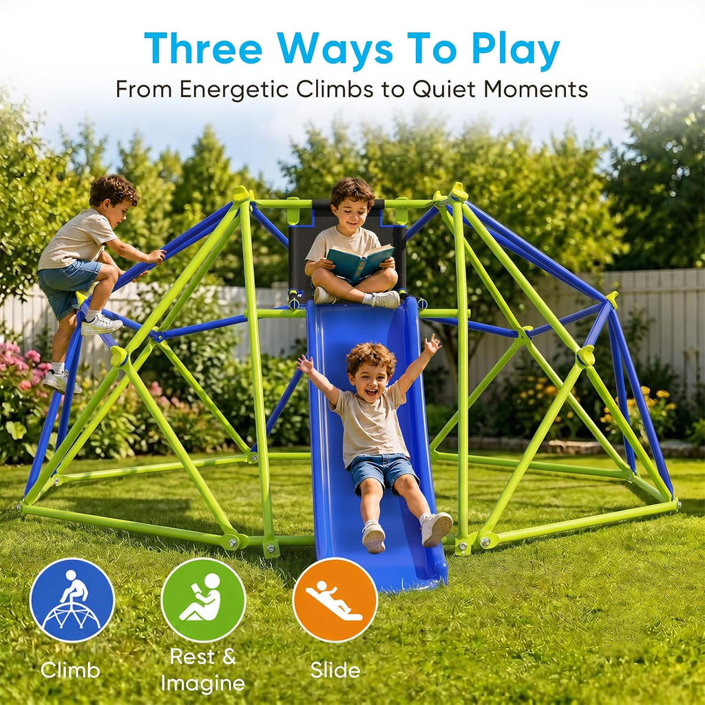 8FT Climbing Dome with Slide, Outdoor for Ages 3-10 | Stable Dome Climber Supports 600LBS, Rust-Resistant Jungle Gym
