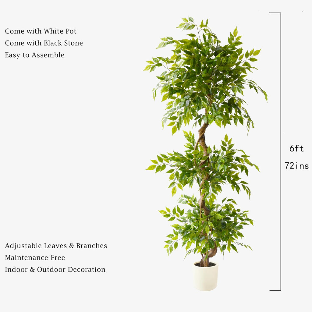 6ft Artificial Ficus Tree Fake Plant with White Planter