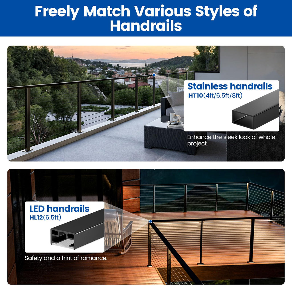 12-16ft Modular Cable Railing Kit for Deck Surface Mount 36in RW17