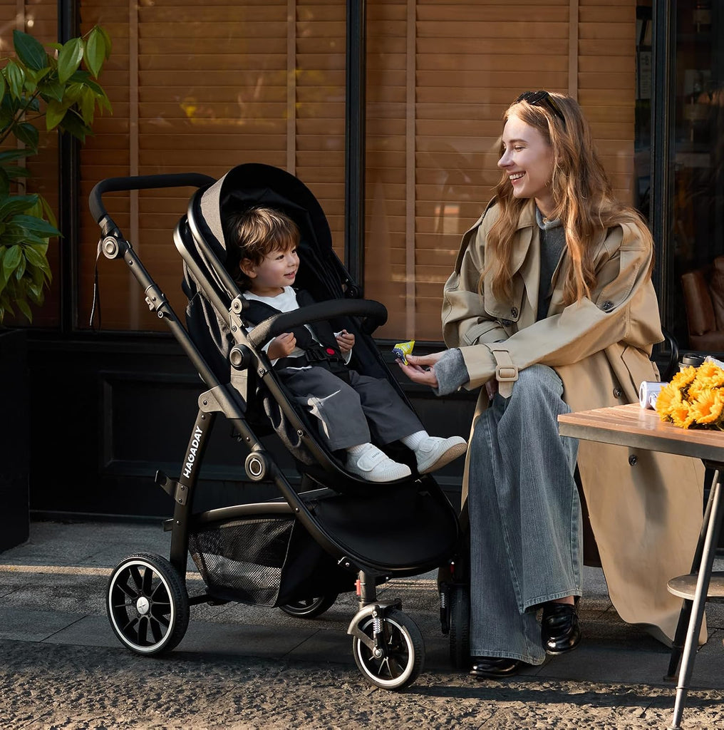Stroller, in-1 Reversible Toddler Seat with Lie-Flat Mode, Foldable Infant Stroller with Canopy, One Button Brake