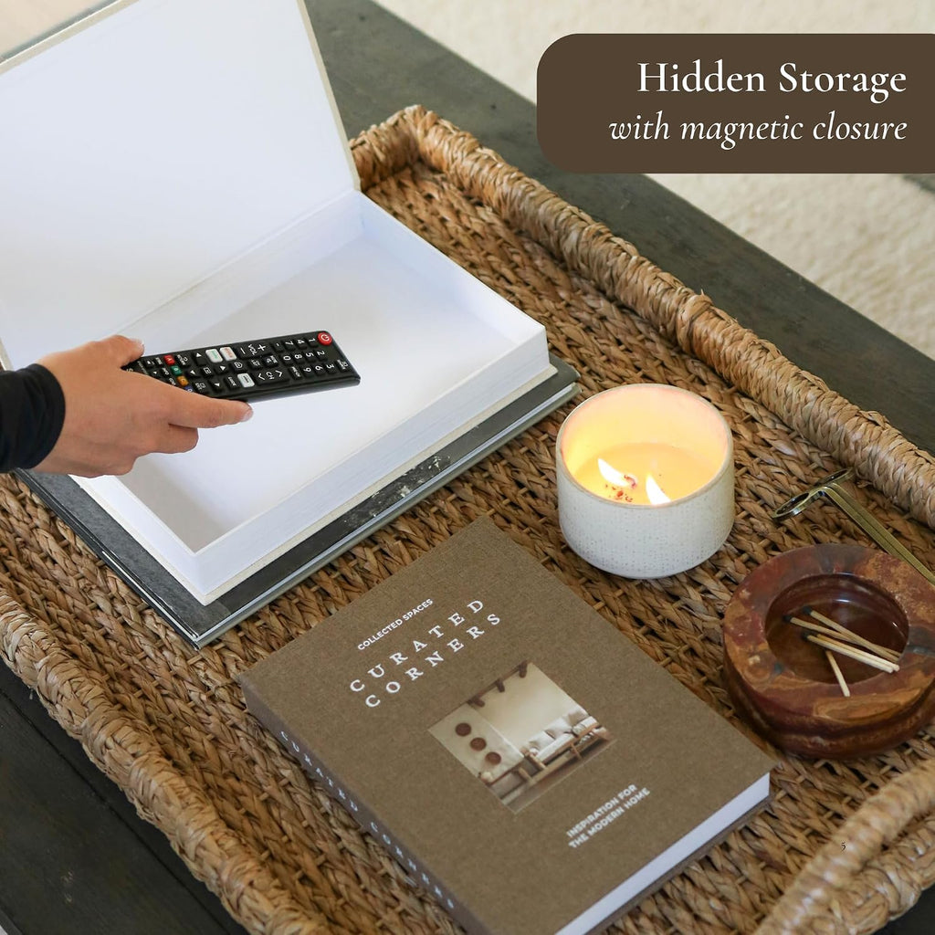Decorative Books Decor - 2 Linen Fake Books for Decorating Shelf | Faux Book Box Set for Hidden Storage and