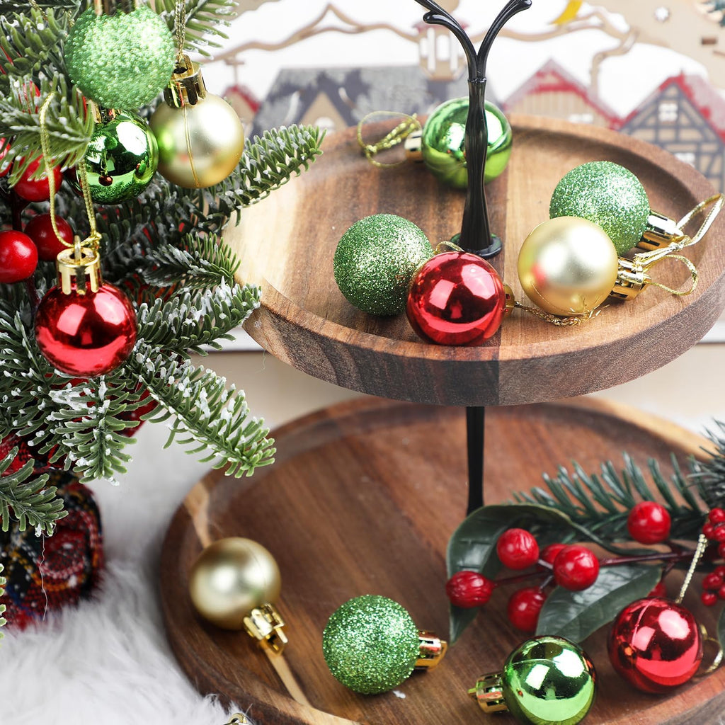 Mini Christmas Balls Tree Ornaments, 1.2 Inch Small Shatterproof Xmas Hanging Decorations Red Green Gold - Set of 49