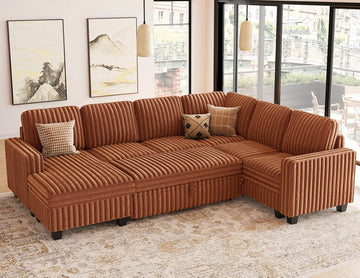Belffin Corduroy Sleeper Sofa Bed with Storage Chaise Modular Sectional Sofa Couch with Pull Out Bed L Shaped