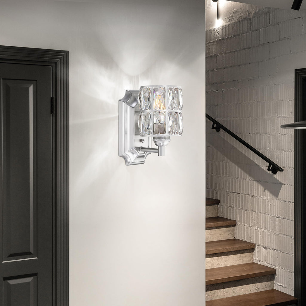 Crystal Wall Sconce Chrome Dry&Wet Dual Use 1 Light 2 Pack UL Certified