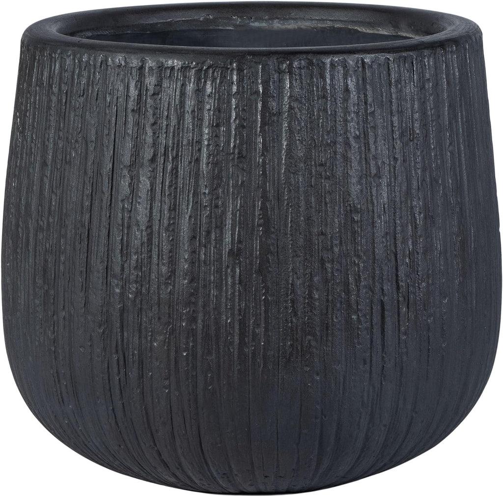 Outdoor - Francia Black Concrete Ficonstone Planter Pot with Drainage Hole, Frost Resistant Garden Planter , Deck