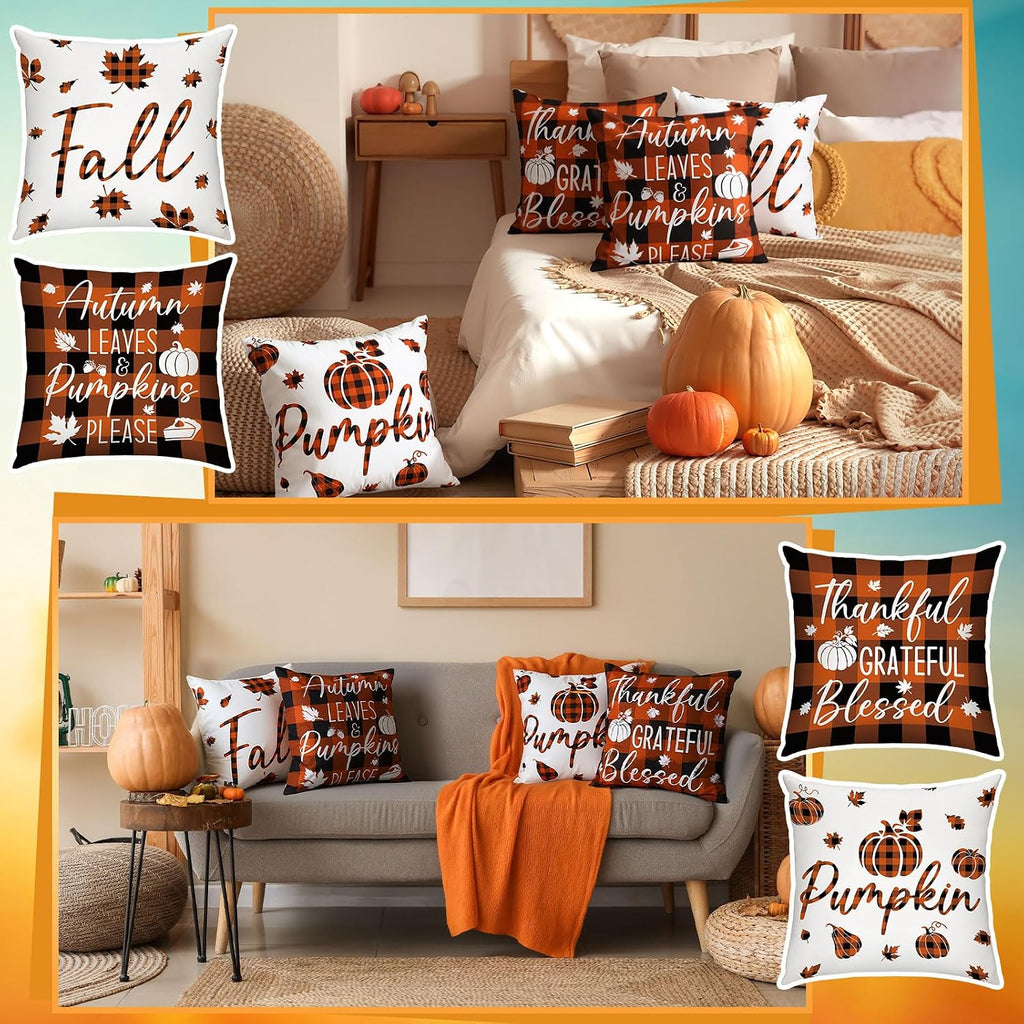 Christmas Pillow Covers 18 x 18 Inch Holiday Throw Pillow Covers Halloween Fall Winter Seasonal Pillowcases - Set of 16