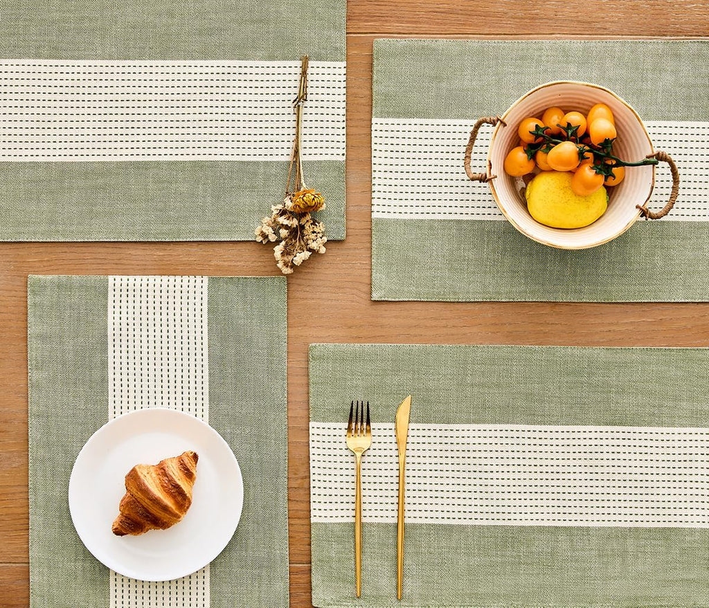 Linen Placemats, 12 x 18 Inch Placemats, Farmhouse Macrame Place Mats Table and Heat Resistant-Hemstitch - Set of 6