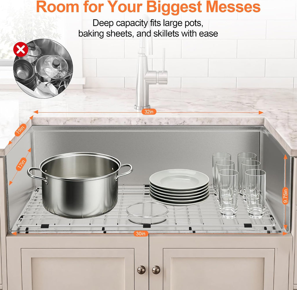 32 Inch Undermount Single Bowl Kitchen Sink,16 Gauge 304 Stainless | Steel Deep 10 Inch Basin, R10 Easy-Clean