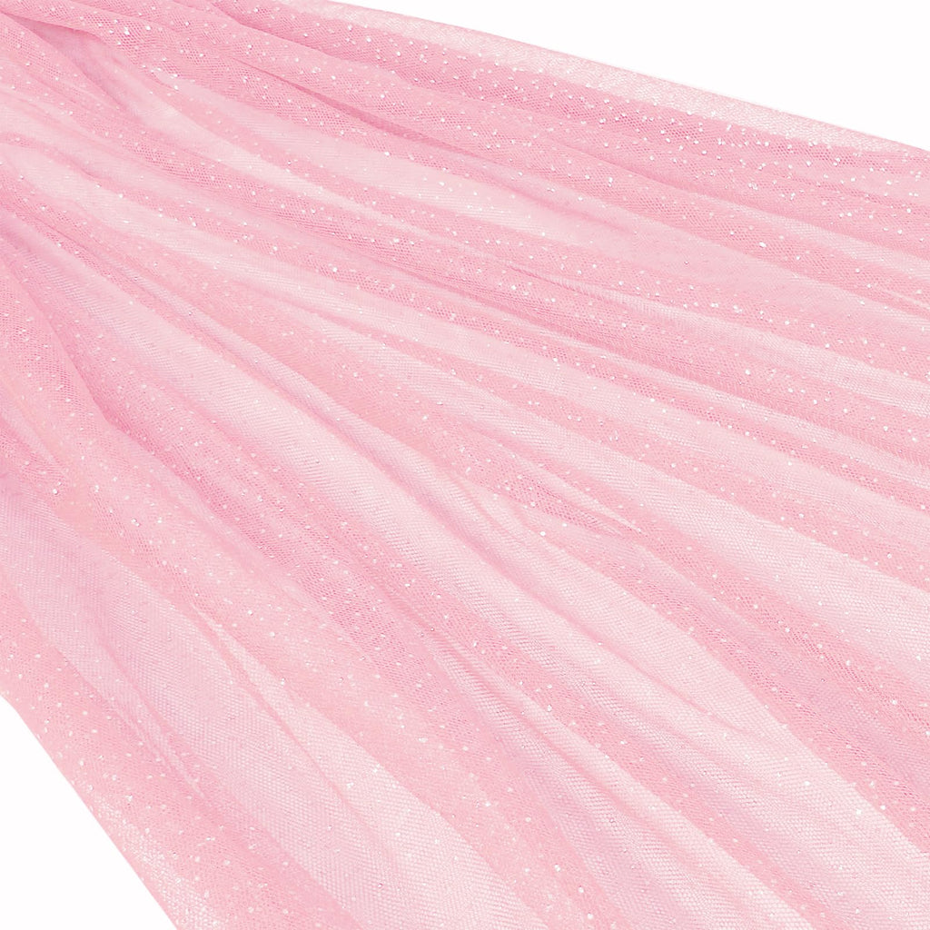 1 Yard Pink Glitter Tulle, 60 Inch Iridescent Sequin Netting