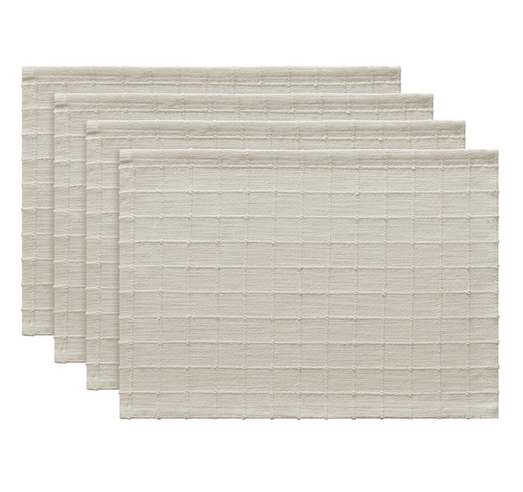 Artisanal Grid Decorative Linen Placemats Set of 4, Ivory