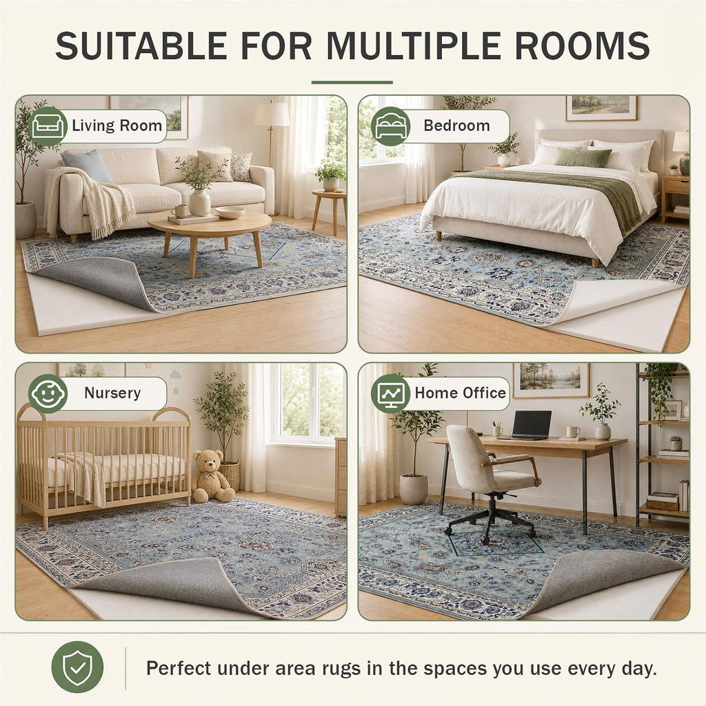 Non Slip Cushioned Rug Pads Rug Carpet Padding 9x12 Ft, 1/4 inch Thick Comfort Memory Foam Rug Pad for Under Area