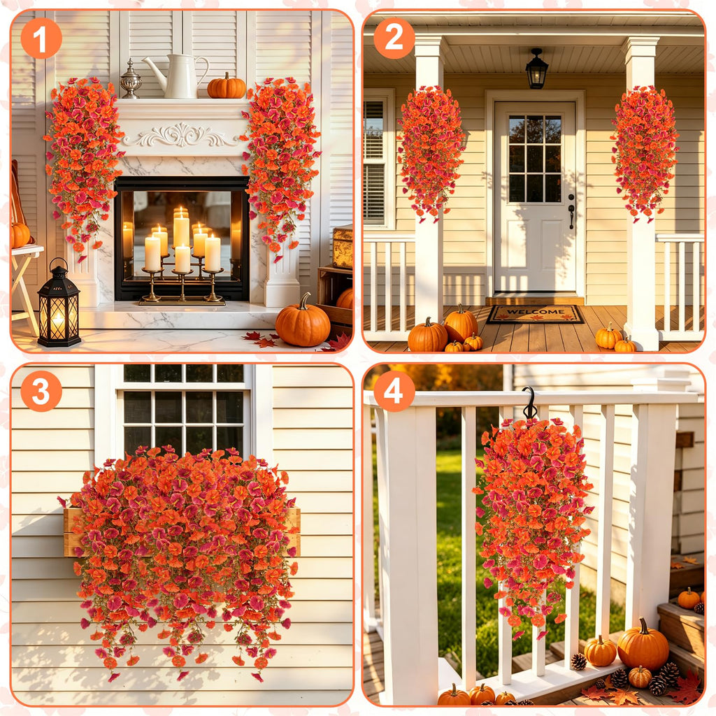 Artificial Hanging Fall Flowers for Outdoors, 2 PCS Fall Decoration
