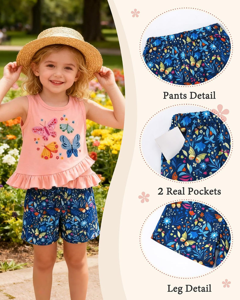 Toddler Girl Clothes, 2Pcs Baby Girl Summer Spring Outfits Sleeveless Tank Shirt Ruffle Top +Shorts Clothing Set