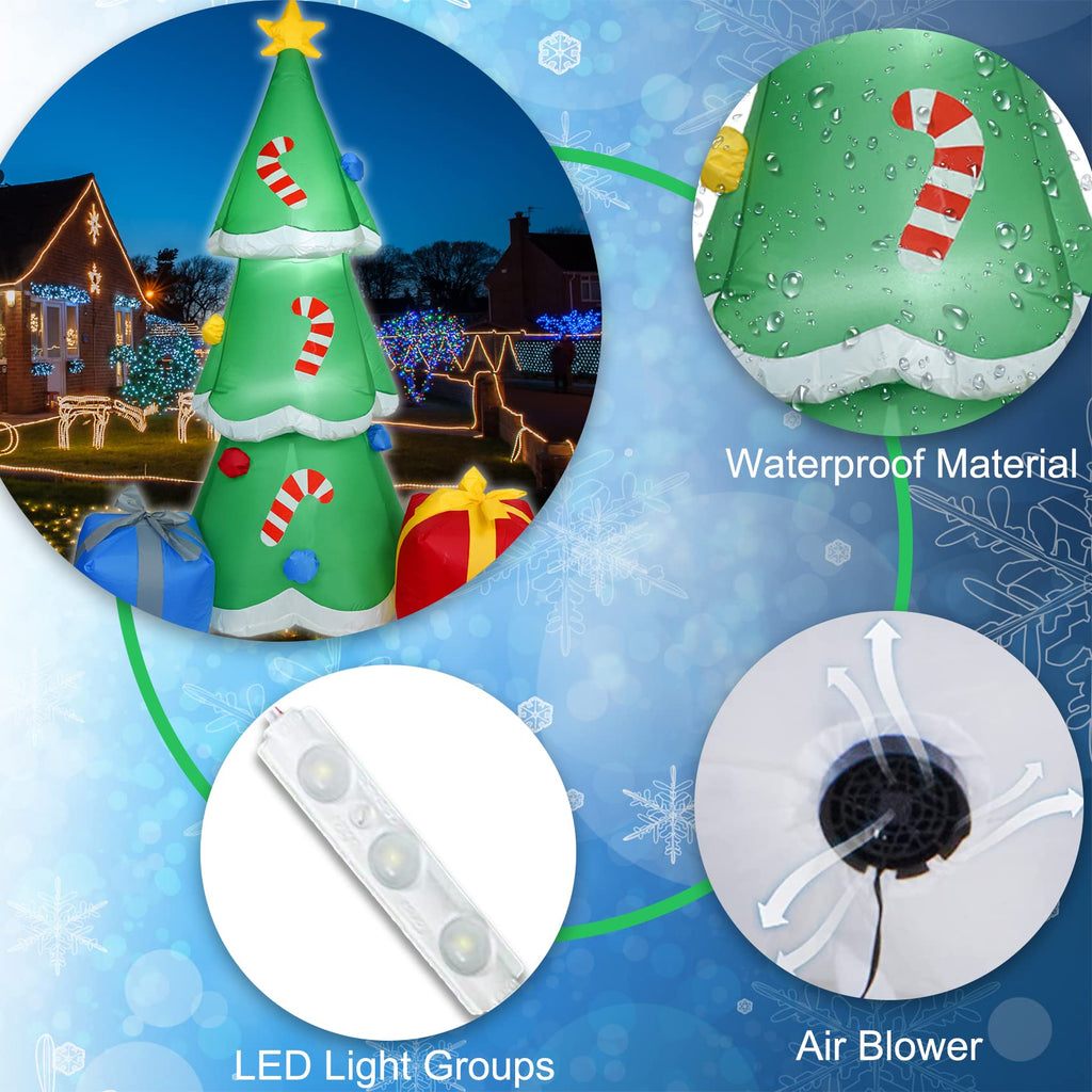 6FT H Adorable Christmas Inflatable Tree with Two Gift Gags with Build-in LED Lights, Blow up Christmas Tree Outdoor