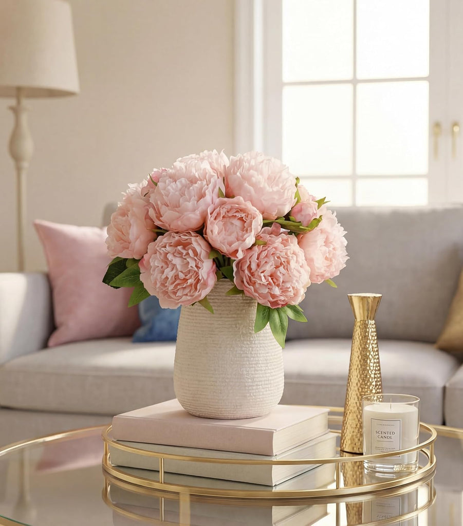 Pink Peonies Artificial Flowers, Realistic Faux Flowers for Vase, Silk Flowers Decor Indoor, Wedding, Party - Set of 11
