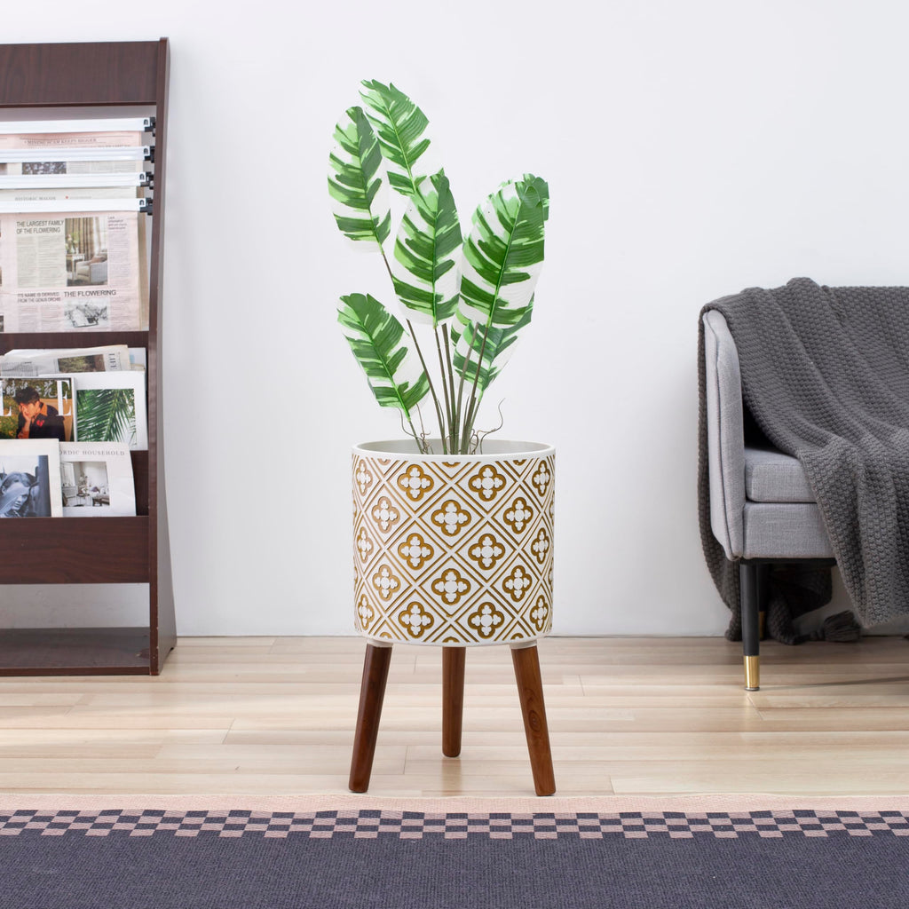 Naclto 12 Inch Planter Pot with Stand, Plant Stand Plant Pot for Indoor Plants, Large Modern Flower Pots Indoor Outdoor