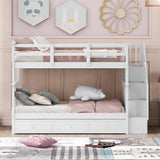 Stairway Bunk Bed with Storage Drawers, Twin Over Twin Wood Bunk Bed with Stairs for Kids Teens, Convertible Two Bed