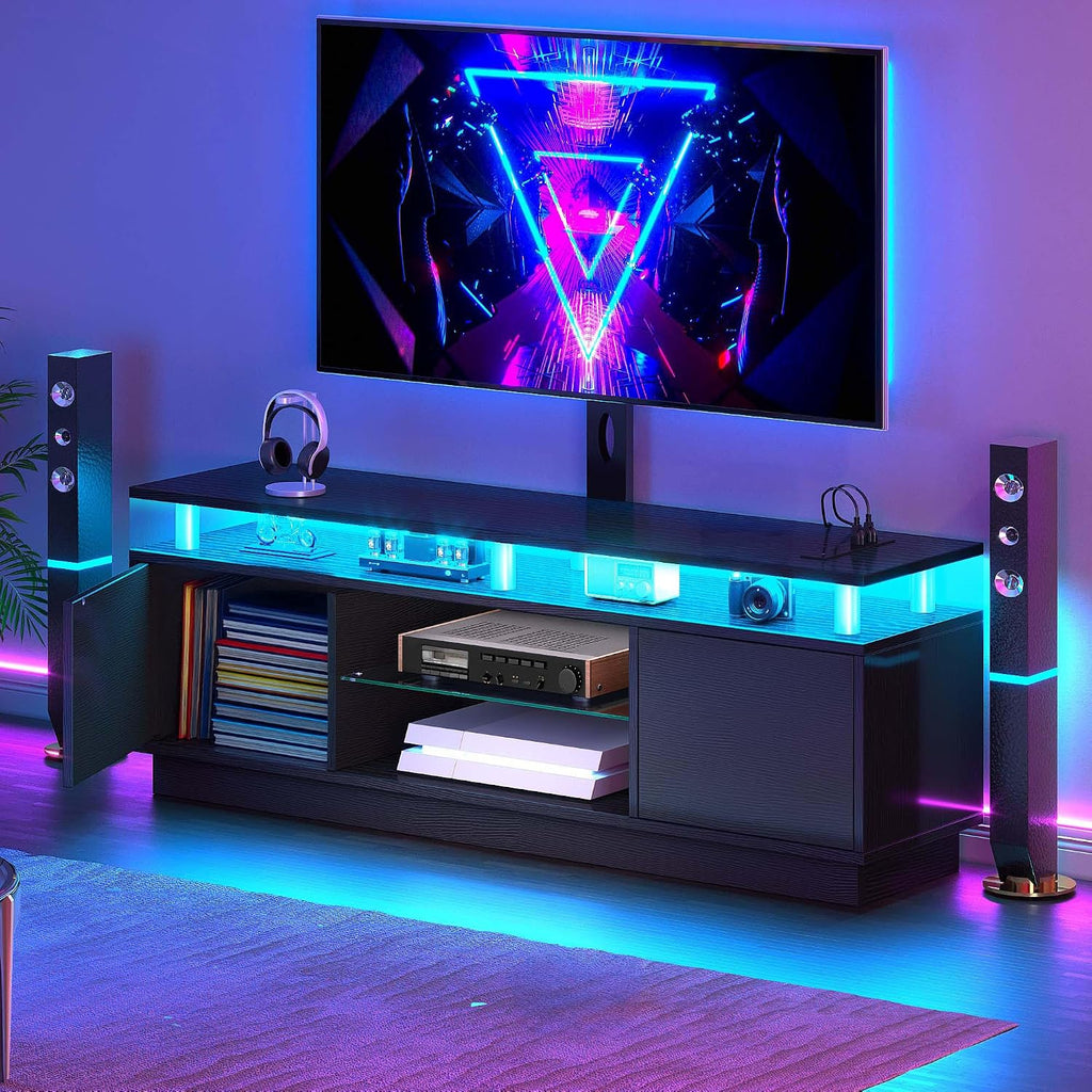 TV Stand with Mount for 75/70/65 inch TV, Entertainment Center with Storage, Modern LED TV Stand w/Power Outlets for