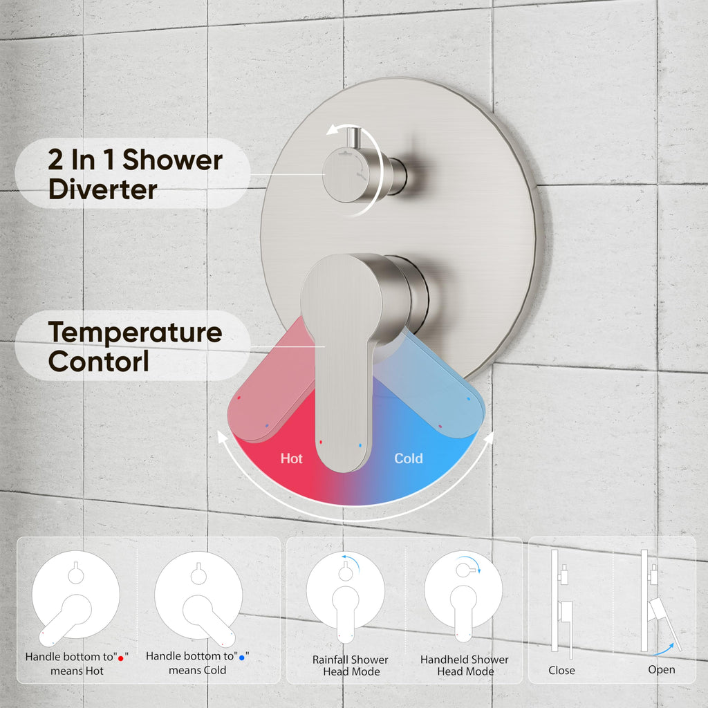 Shower System, 10" Rain Shower Head with Handheld, Brushed Nickel
