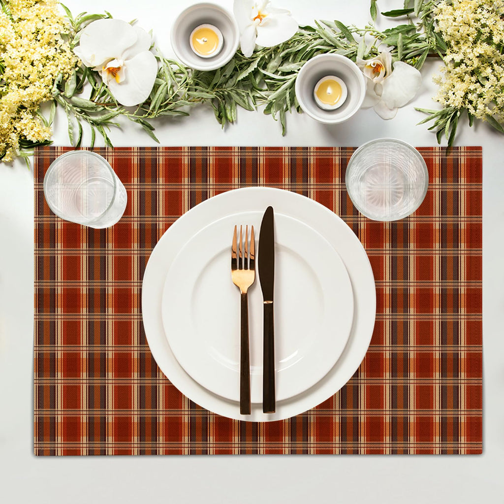 Fall Placemats Set of 4 - Rustic Autumn Buffalo Plaid Tabletop Place Mats 12x18 Inch Thanksgiving Table Mats