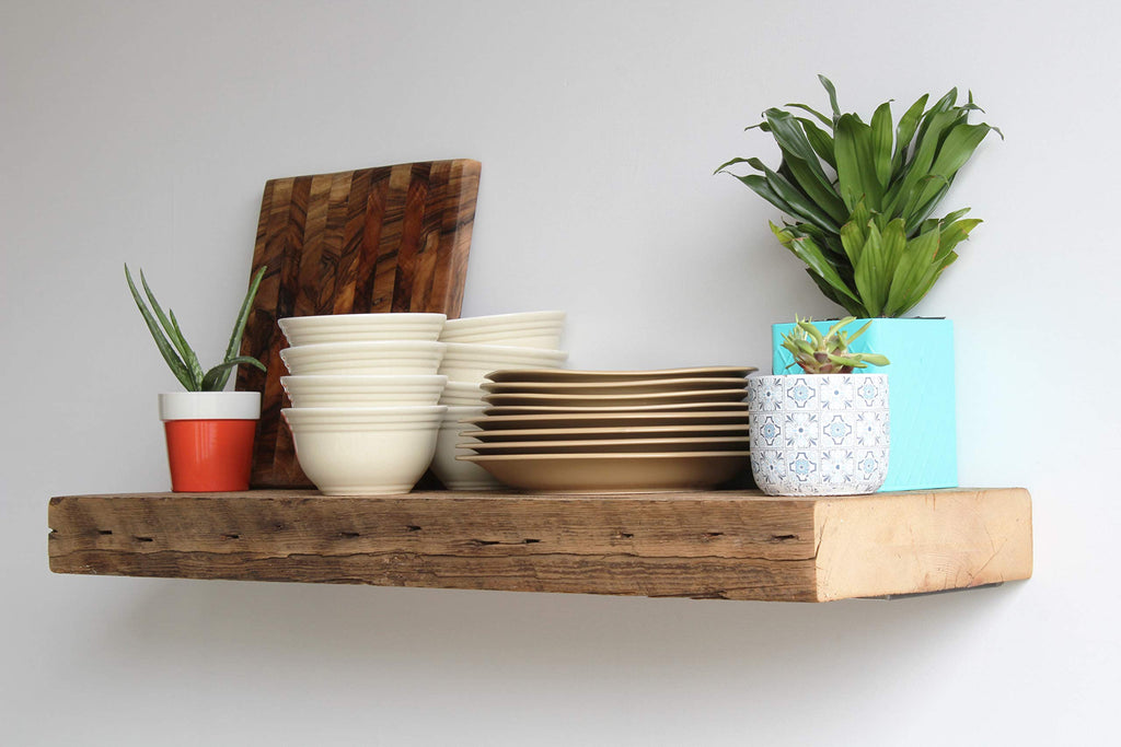 Reclaimed Barn Beam Deep Shelves | Deep Shelves with Brackets Included, Set of 2 | (Natural Low Profile Bracket, 36"