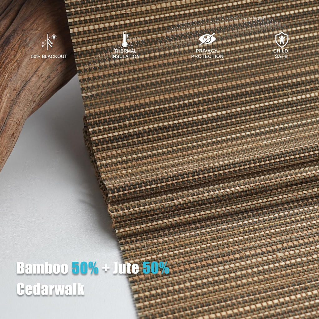 Motorized Bamboo Roman Blinds with Remote, Woven Roman Shades Compatible with Alexa Google Home, Automatic Bamboo