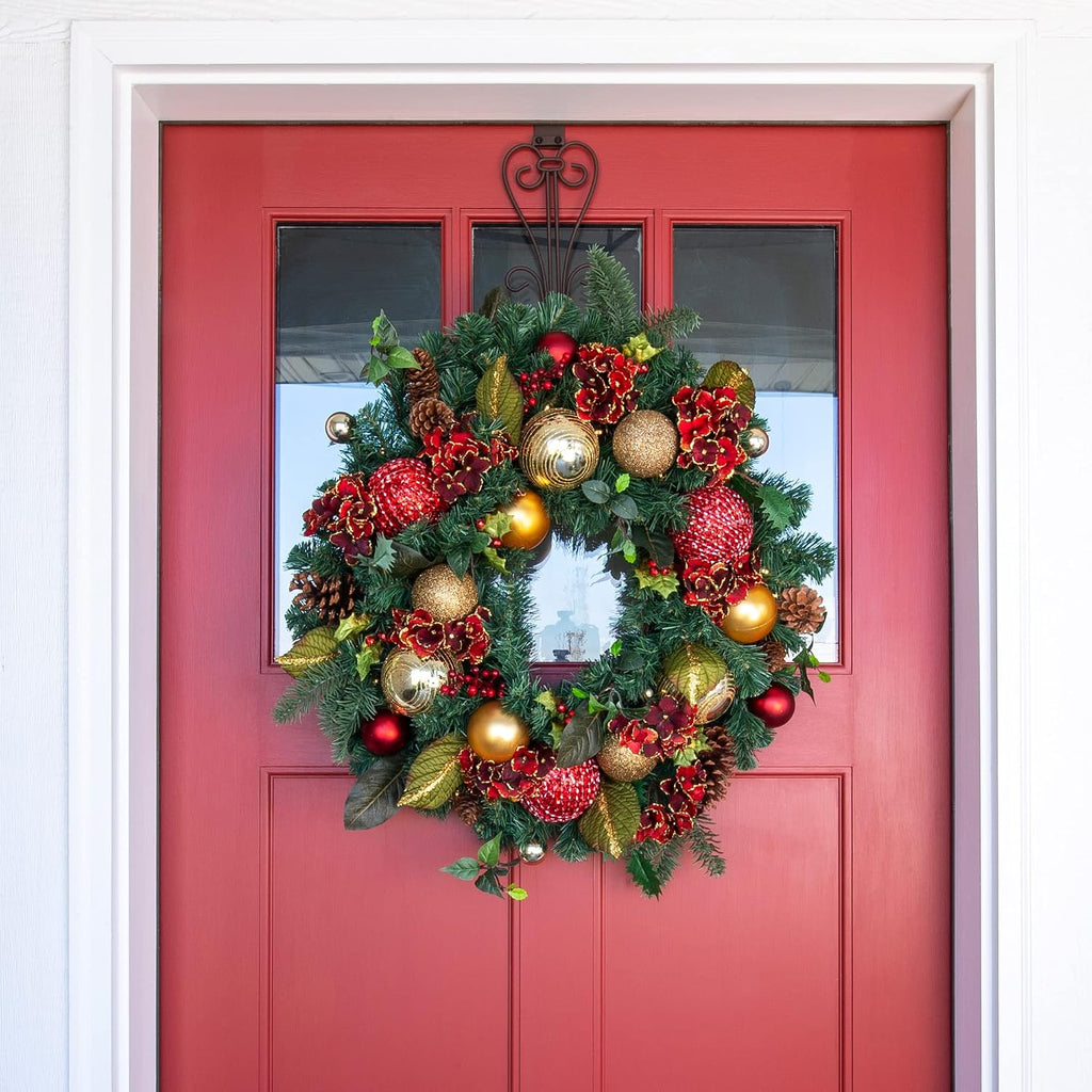 30 Inch Pre-Lit Artificial Christmas Wreath, Scarlet Hydrangea