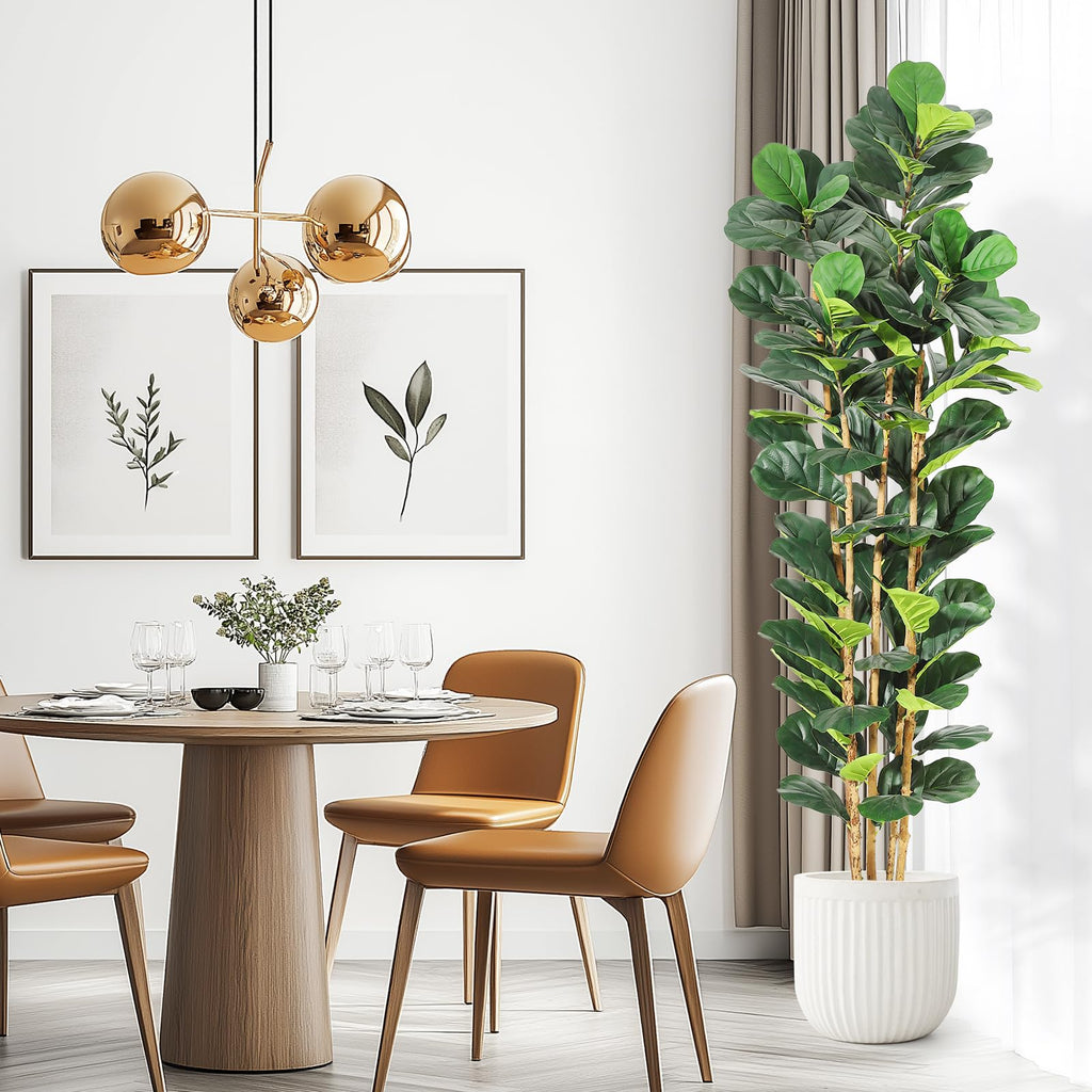 Artificial Fiddle Leaf Fig Tree with White Planter - 7 ft
