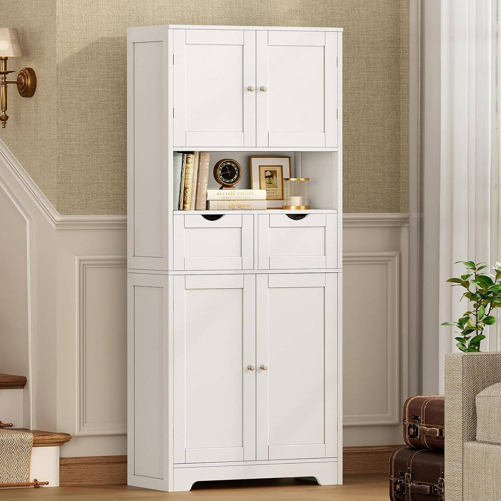 57.8" H Tall Bathroom Storage Cabinet with 4 Doors & 2 Adjustable Shelves, Freestanding Bathroom Cabinet with 2