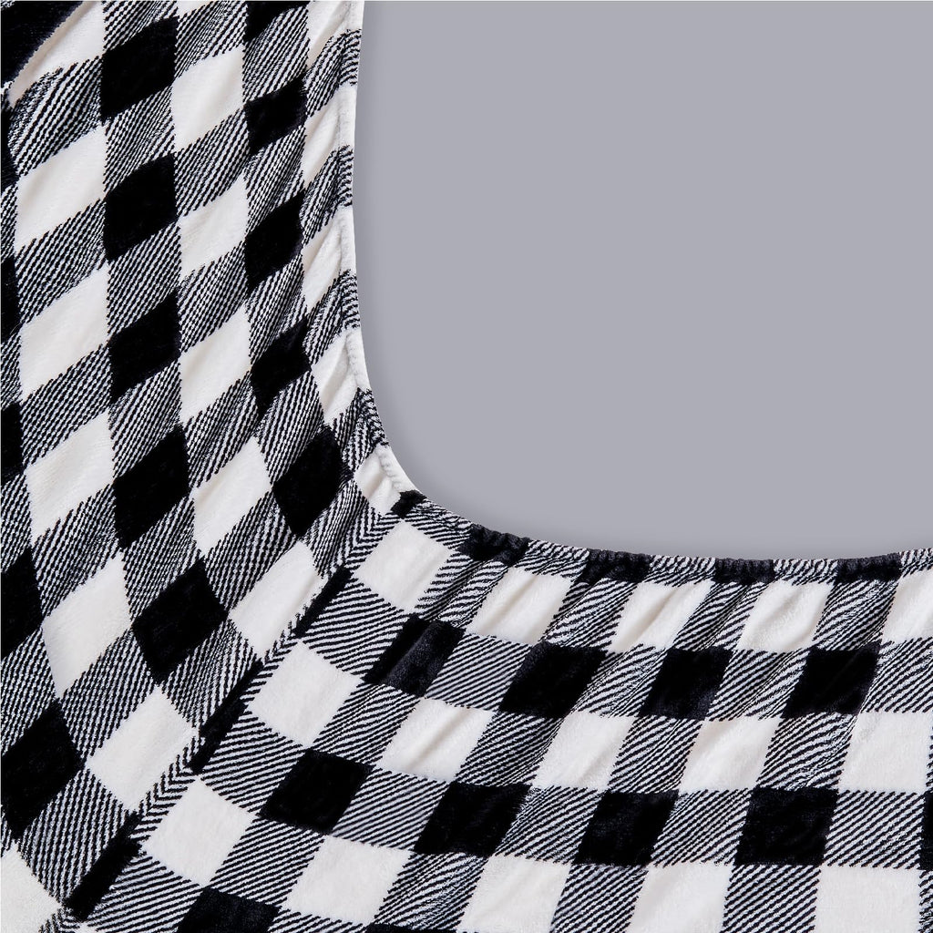 Plaid Flannel Sheet Set, Black and White, 3 Pieces