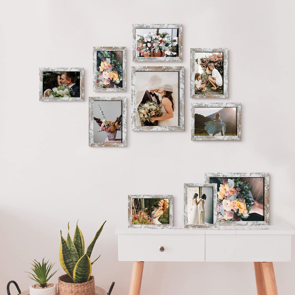 Picture Frame Set 10-Pack, Gallery Wall Frame Collage with 8x10 5x7 4x6 Frames in Distressed White Finishes