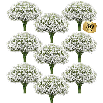 Babys Breath Artificial Flowers Bulk, Real Touch Faux Flower Flores Fake Babies Breath Long Stem for Tall Vase, White