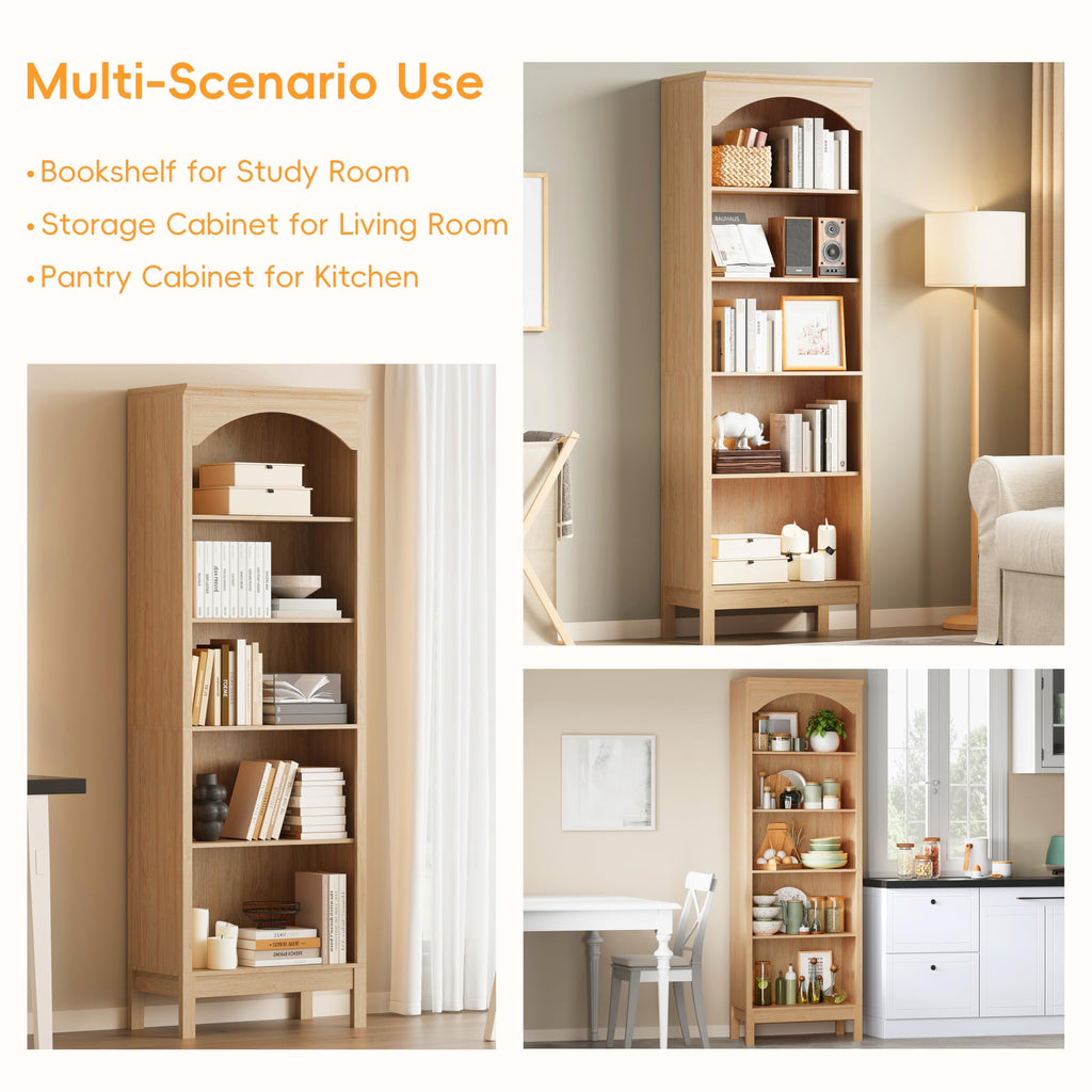 Arched Bookshelf, 5 Tier Tall Bookcase with Adjustable Shelves for Storage