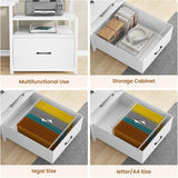 White Computer Desk with 5 Drawer & Power Outlet, 66'' Home Office Desk with File Drawer, Storage Shelves