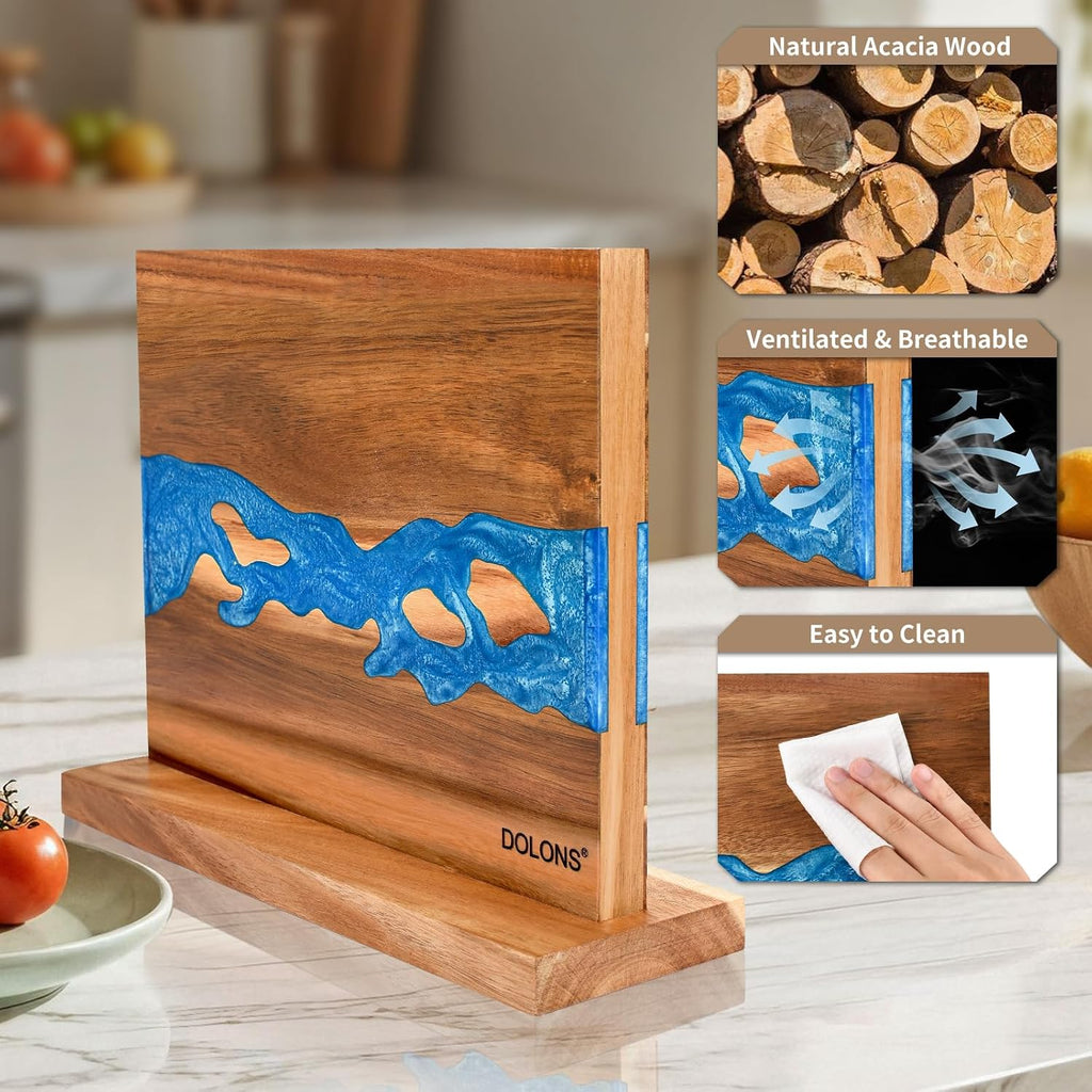 Magnetic Knife Block,Acacia Wood And Res Magnetic Knife Holder,Equipped with strong magnets,Multifunctional Double