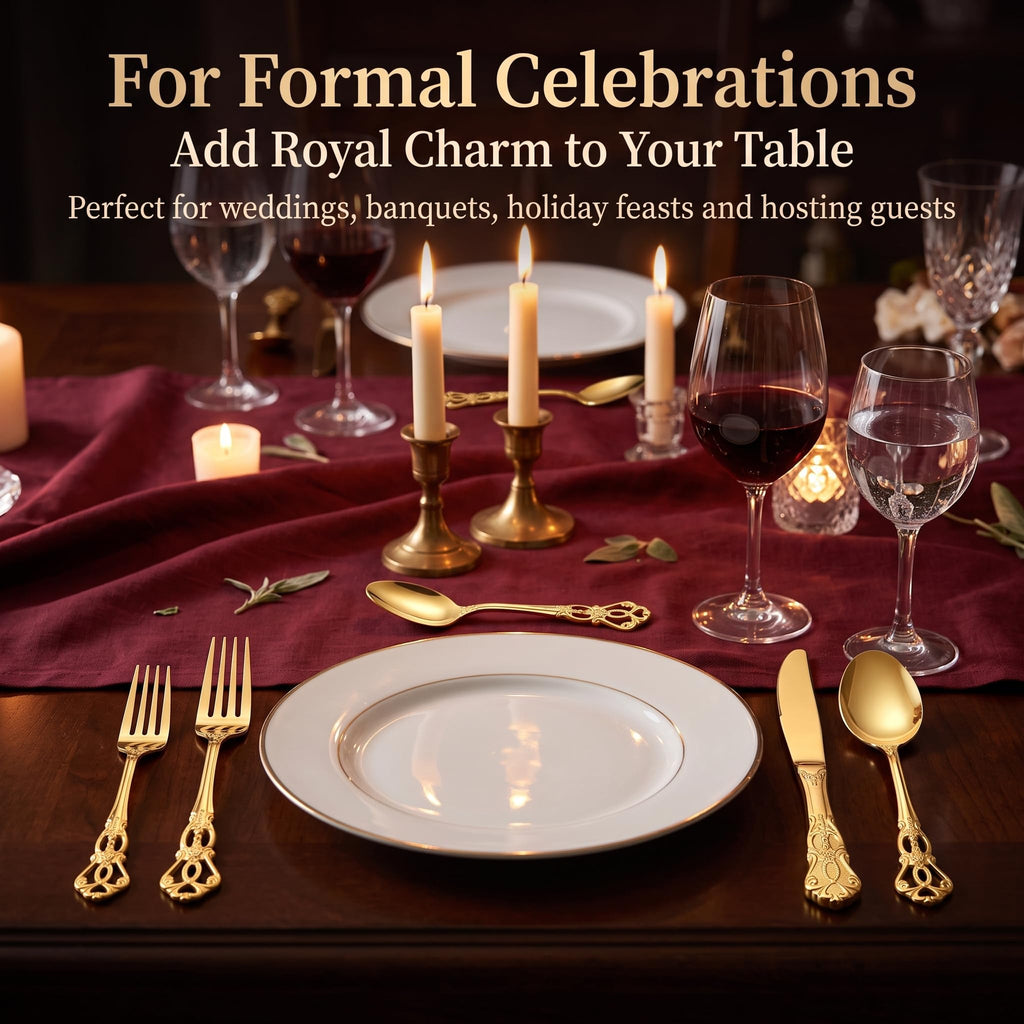 Silverware Set, 30 Pieces Retro Royal Silverware Set for 6, Anti-rust Stainless Steel Flatware Set Including Fork