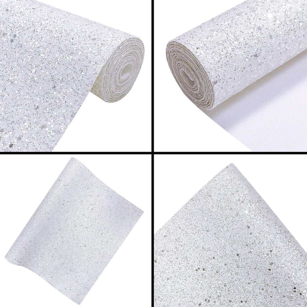 Sparkly Pearl White Chunky Glitter Faux Leather Roll, Shiny Solid Color Winter Fabric Material for Bows Crafts