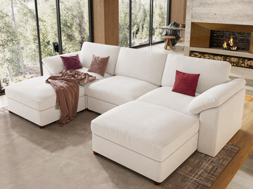Oversized U Shape Sectional Modular Sofa, White Deep seat Couch