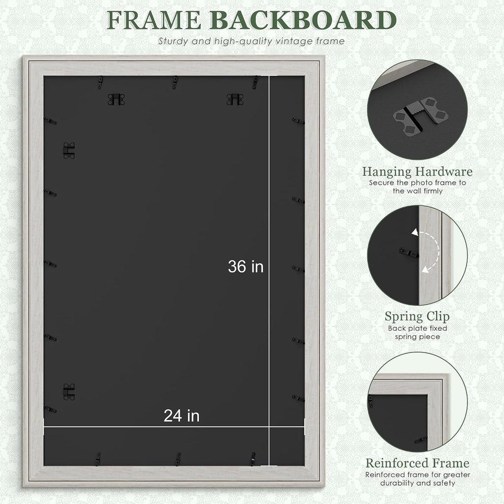 24x36 Poster Frame, Solid Wood Frame with Wide Edges, White, 1 Pack | Display 24x36 Without Mat, Horizontal or