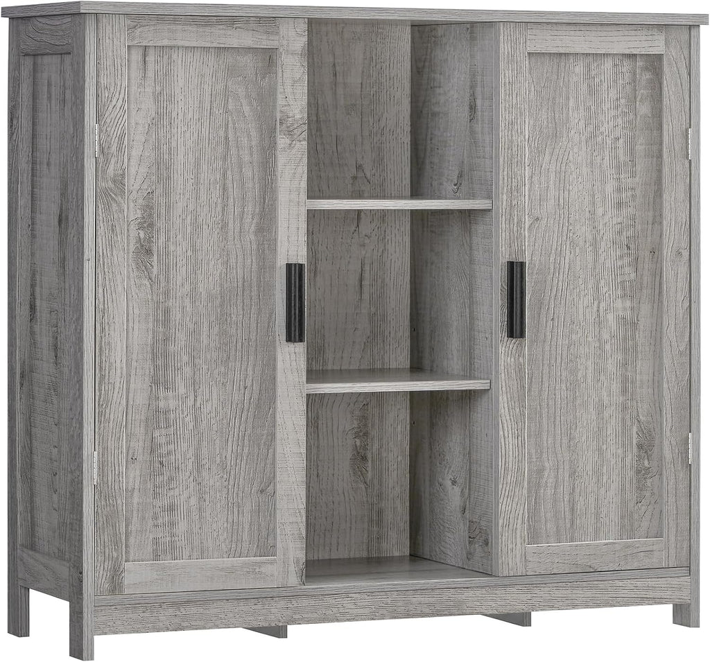 Storage Cabinet with 2 Doors and 4 Adjustable Shelves, Buffet Cabinet with Storage, Floor Cabinet , Rustic Gray