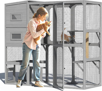 Catio Outdoor Cat Enclosure, 70 inch Large Cat House, Grey