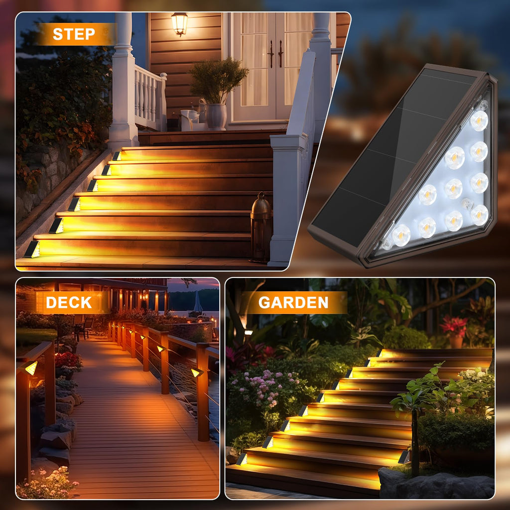 Solar Stair Lights, 12 Pack Warm White Step Lights Outdoor Waterproof