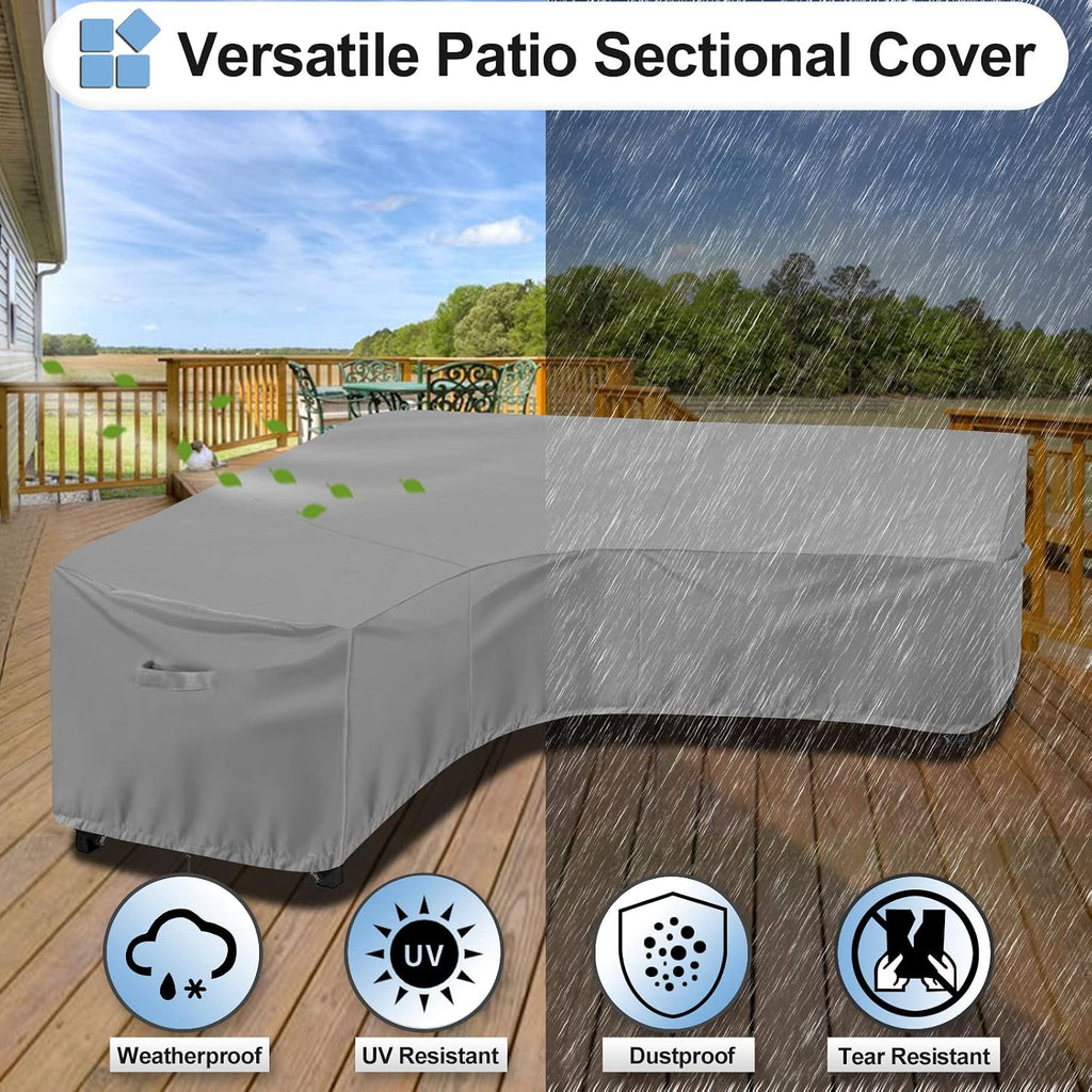 Waterproof Outdoor Patio Sectional Cover | UV Resistant & Windproof V Shaped Patio Furniture Covers for Deck, Lawn