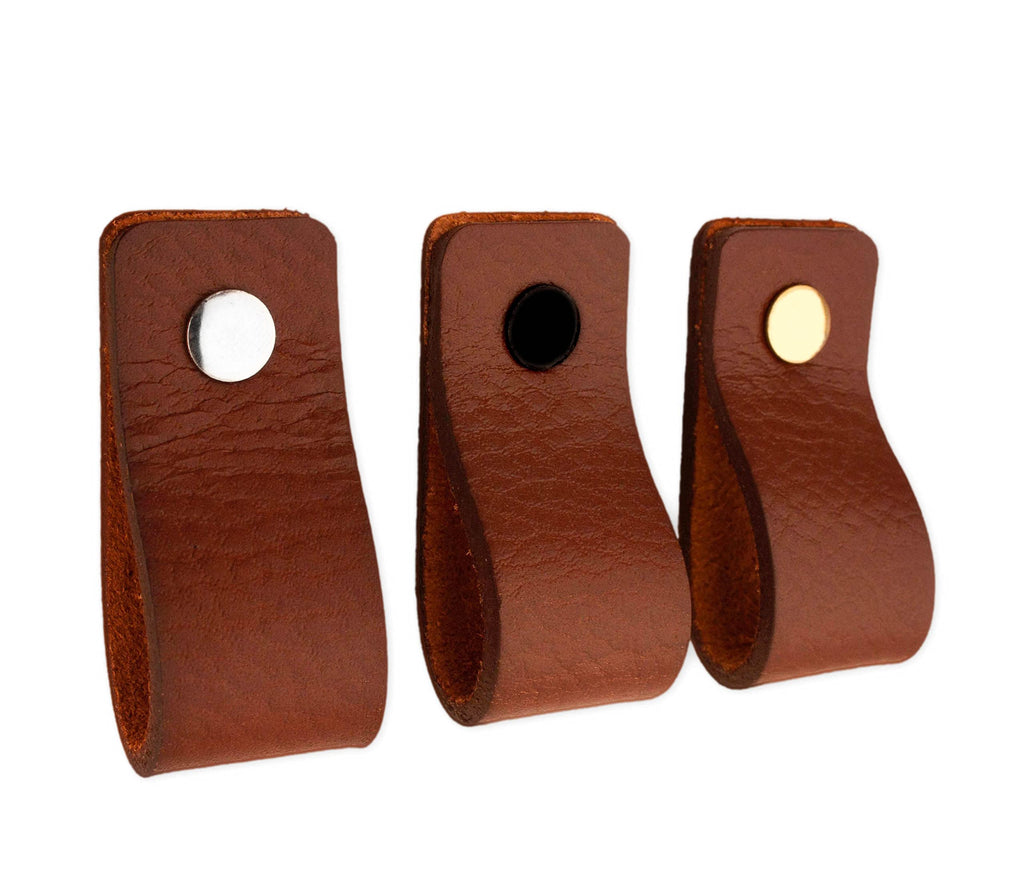 Leather Drawer Pulls - Cognac - 2 pcs - 4-15/16 x 1 '' - Leather Handle - Leather Dresser Pulls - Cabinet knobs